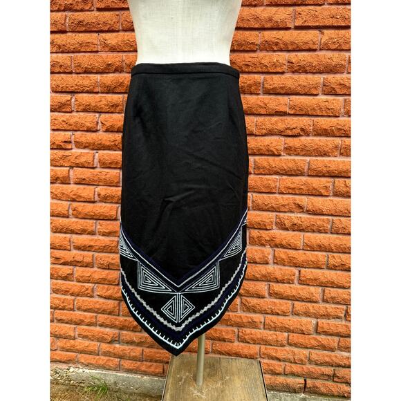 Oscar de la Renta Black A-Line Skirt with White Accents